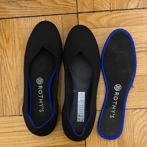 Rothy's Black Knit Ballet Flats with Royal Blue Trim